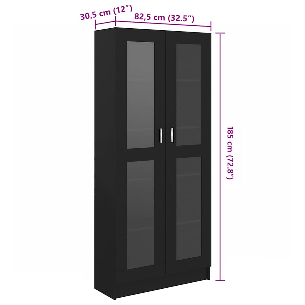 Βιτρίνα Μαύρη 82,5 x 30,5 x 185 εκ. Επεξ. Ξύλο