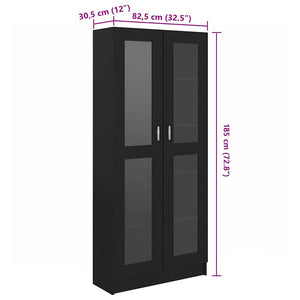 Βιτρίνα Μαύρη 82,5 x 30,5 x 185 εκ. Επεξ. Ξύλο