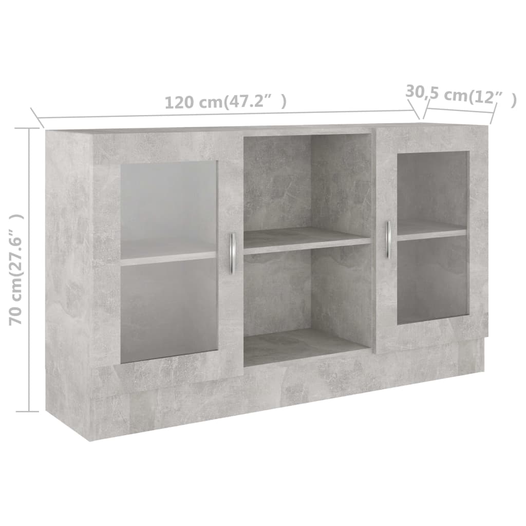 Βιτρίνα Γκρι Σκυροδέματος 120 x 30,5 x 70 εκ. από Επεξ. Ξύλο