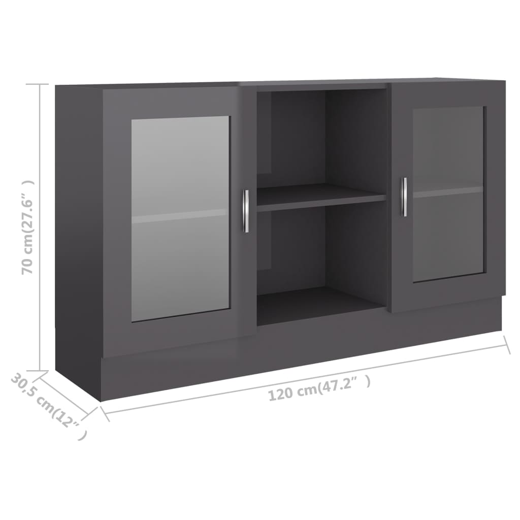Βιτρίνα Γυαλιστερό Γκρι 120 x 30,5 x 70 εκ. από Επεξ. Ξύλο