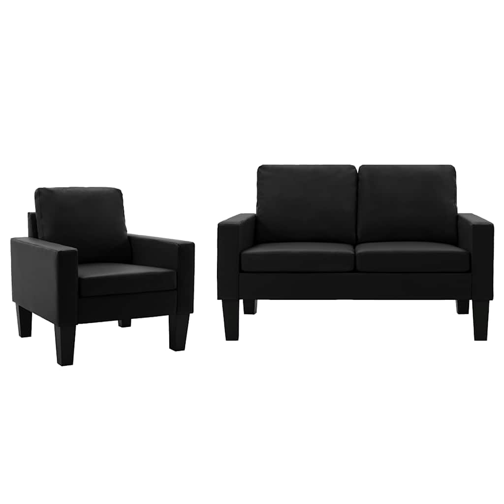 Σετ Καναπέ / Πολυθρόνας 2 Τεμαχίων Μαύρο από Συνθετικό Δέρμα