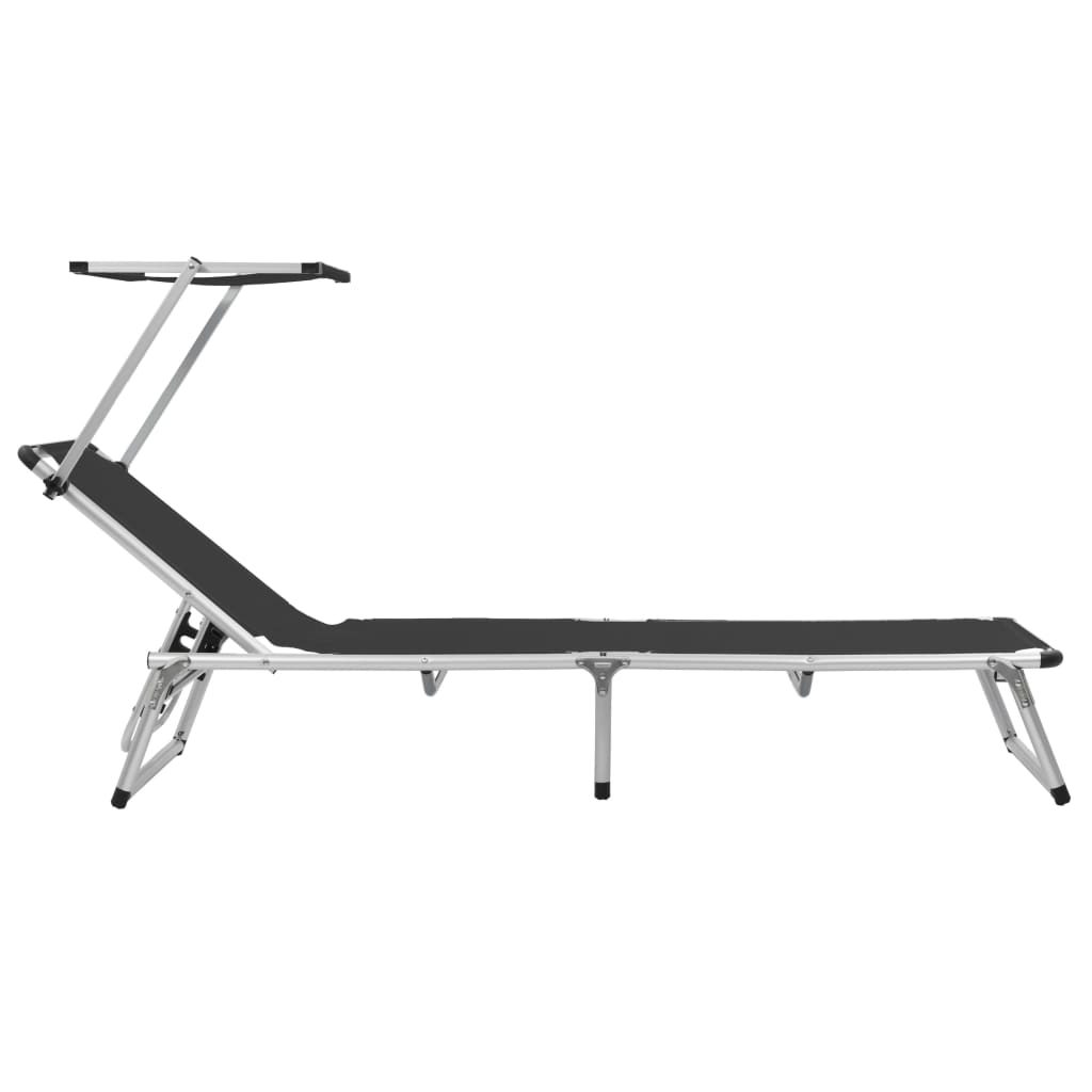 Ξαπλώστρες Πτυσ. 2 τεμ. Μαύρες Αλουμίνιο/Textilene + Σκίαστρο