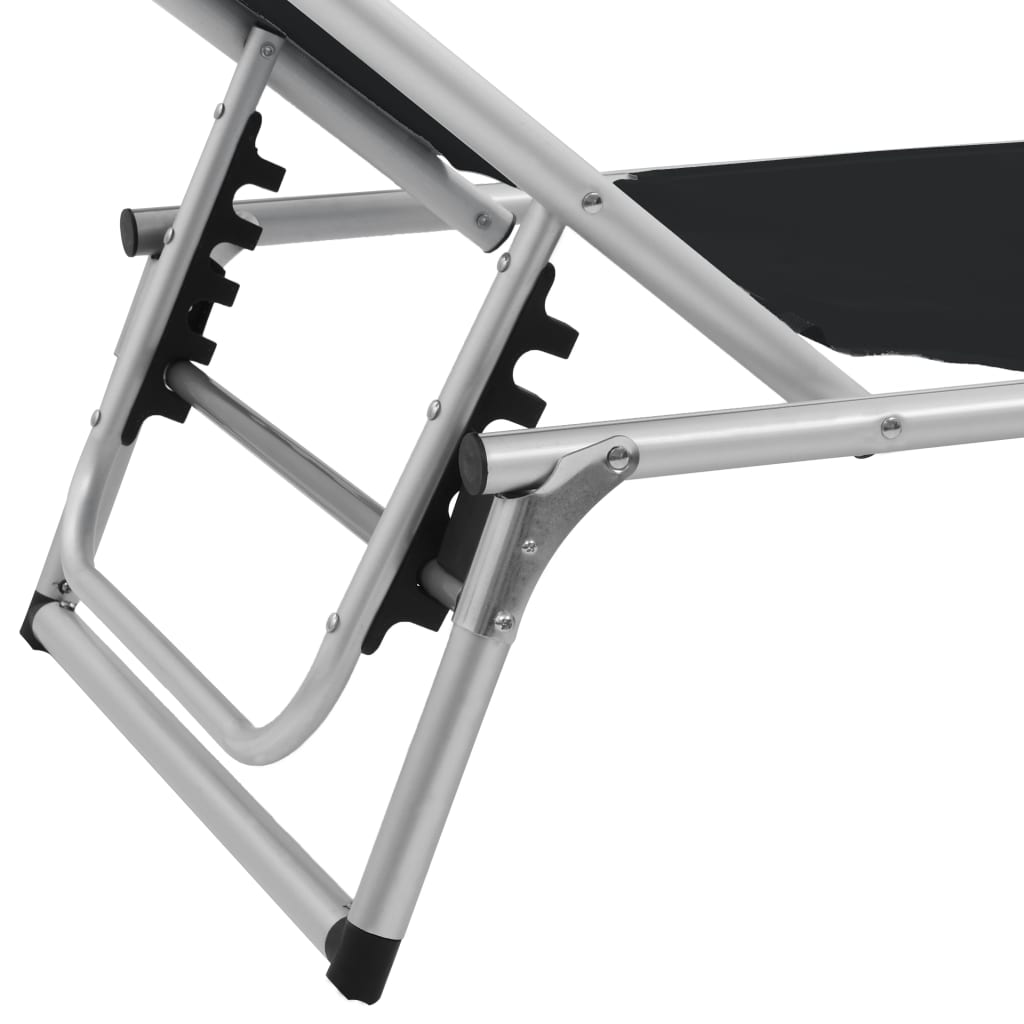 Ξαπλώστρες Πτυσ. 2 τεμ. Μαύρες Αλουμίνιο/Textilene + Σκίαστρο