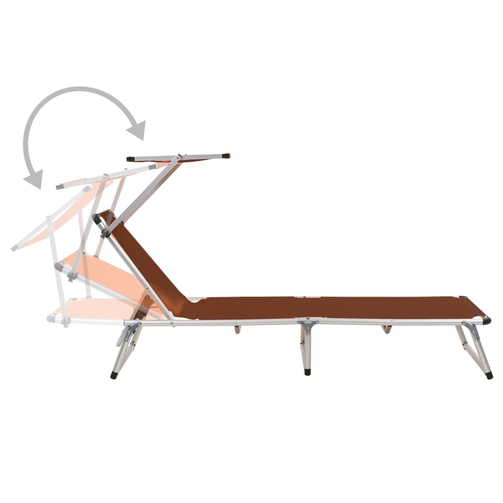 Ξαπλώστρες Πτυσσόμενες με Οροφή 2 τεμ. Καφέ Αλουμίνιο/Textilene