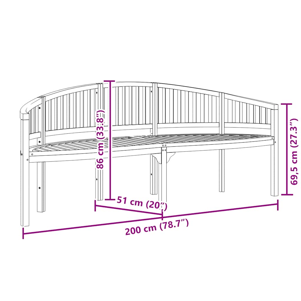Παγκάκι με Καμπυλωτή Πλάτη 200 εκ. από Μασίφ Ξύλο Teak - PAKOBAZAAR