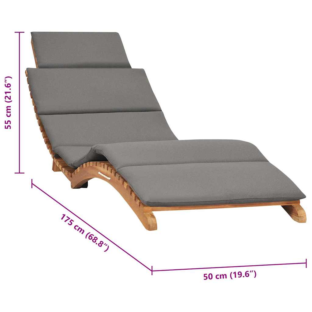 Ξαπλώστρα Πτυσσόμενη από Μασίφ Ξύλο Teak με Σκ. Γκρι Μαξιλάρι - PAKOBAZAAR