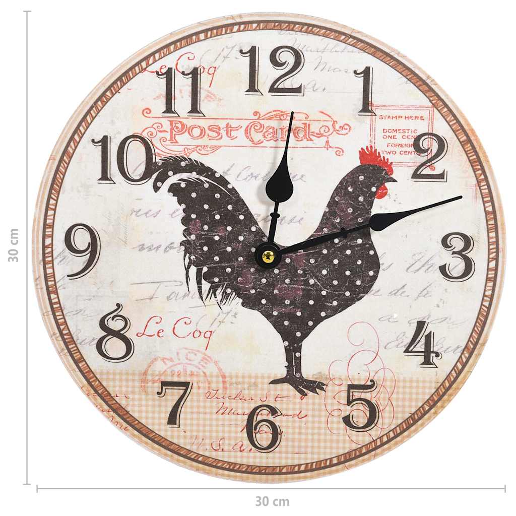 325175  Wall Clock with Chicken Design Multicolour 30 cm MDF