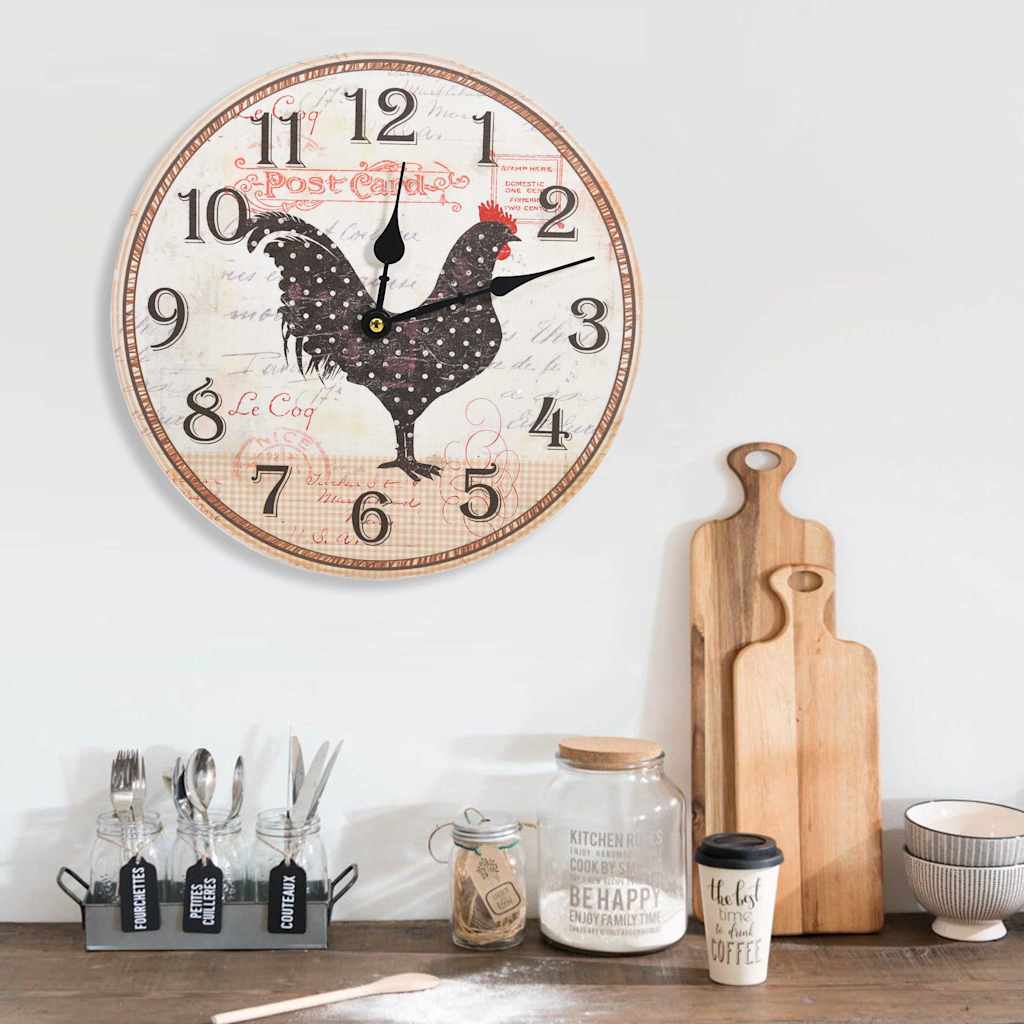 325175  Wall Clock with Chicken Design Multicolour 30 cm MDF