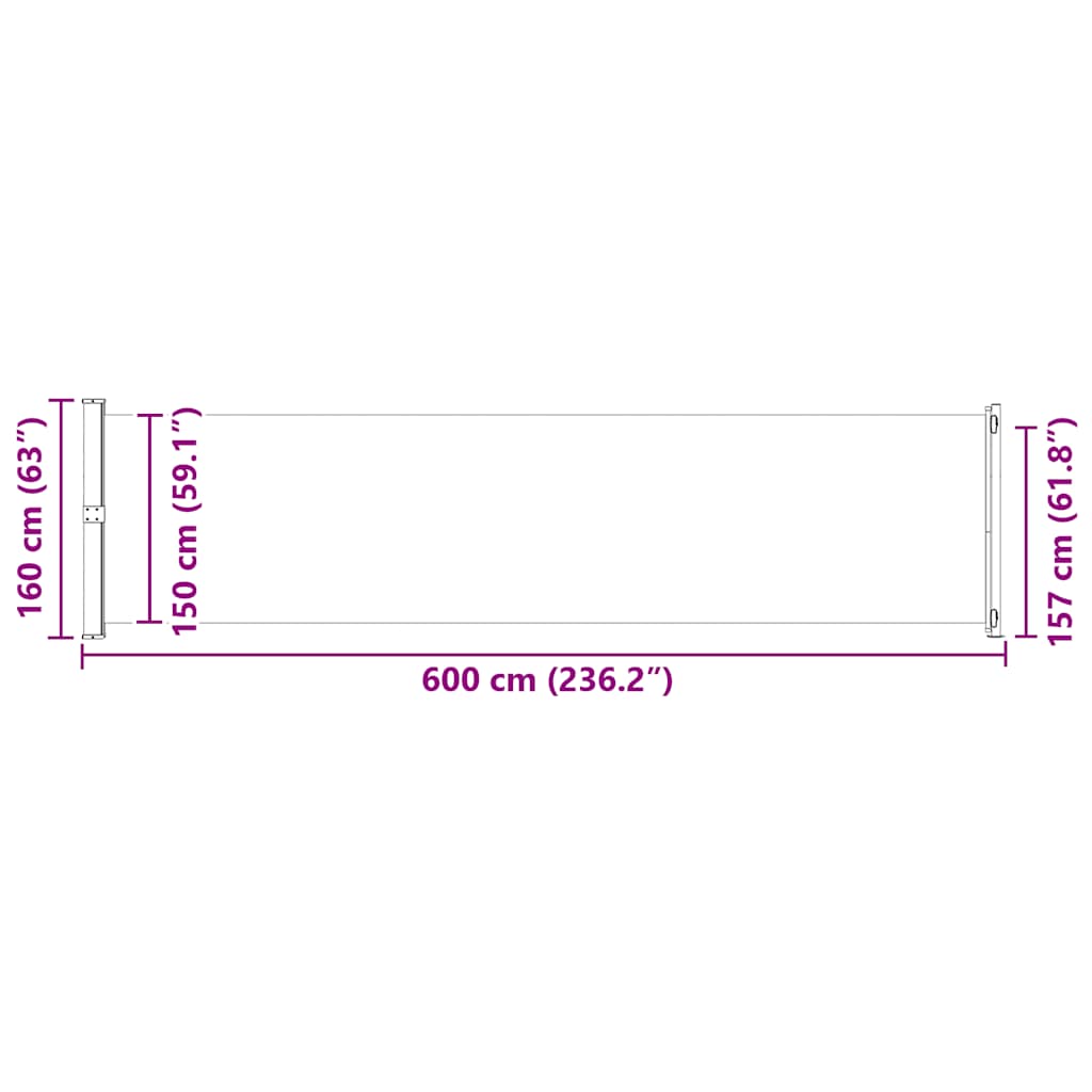 Σκίαστρο Πλαϊνό Συρόμενο Βεράντας Γκρι 600 x 160 εκ.