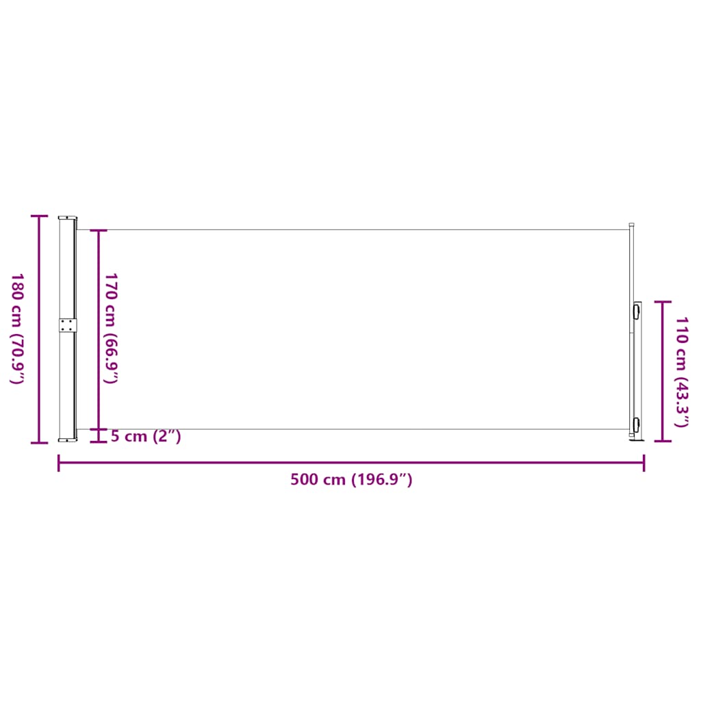 Σκίαστρο Πλαϊνό Συρόμενο Βεράντας Κρεμ 180 x 500 εκ.