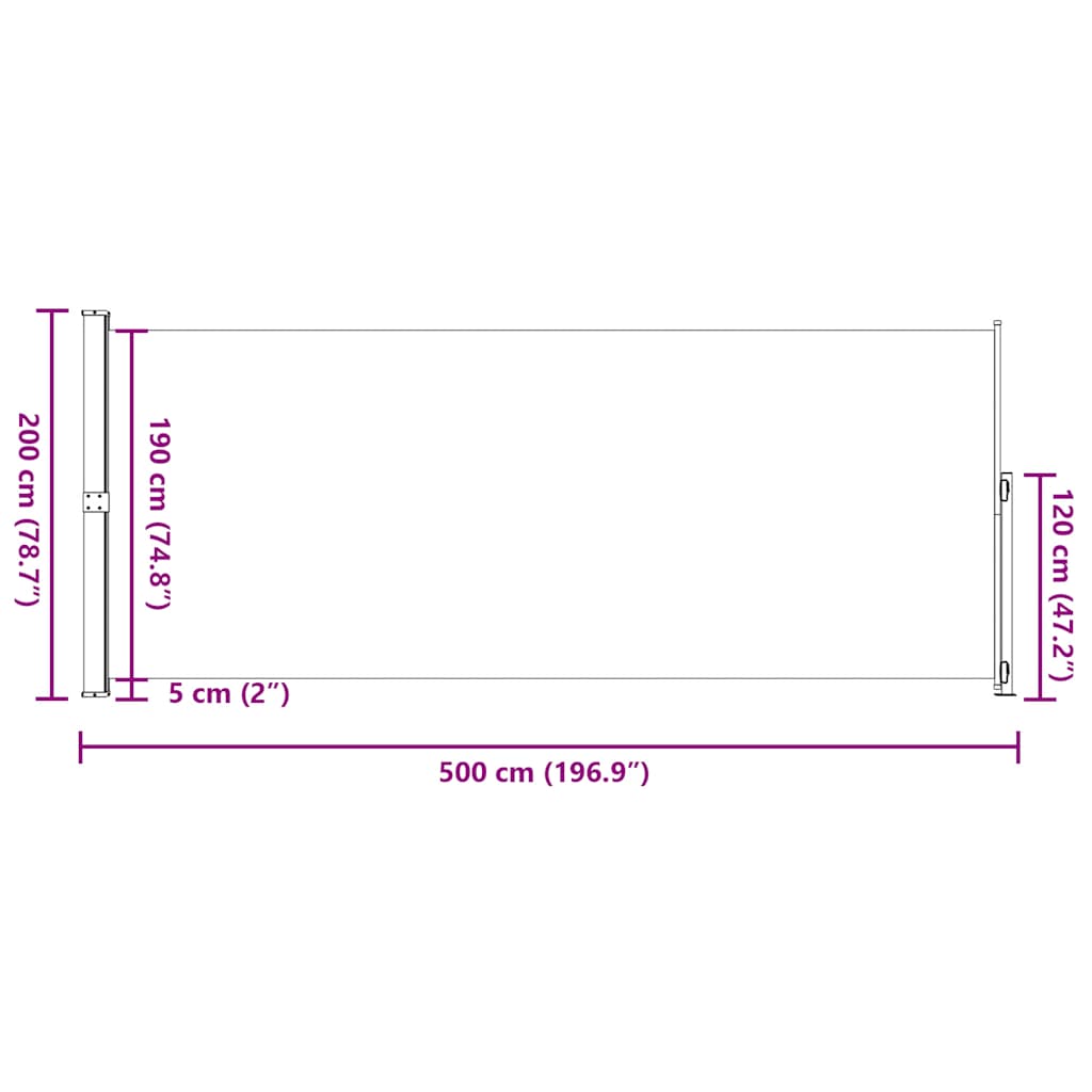 Σκίαστρο Πλαϊνό Συρόμενο Βεράντας Μαύρο 200 x 500 εκ.