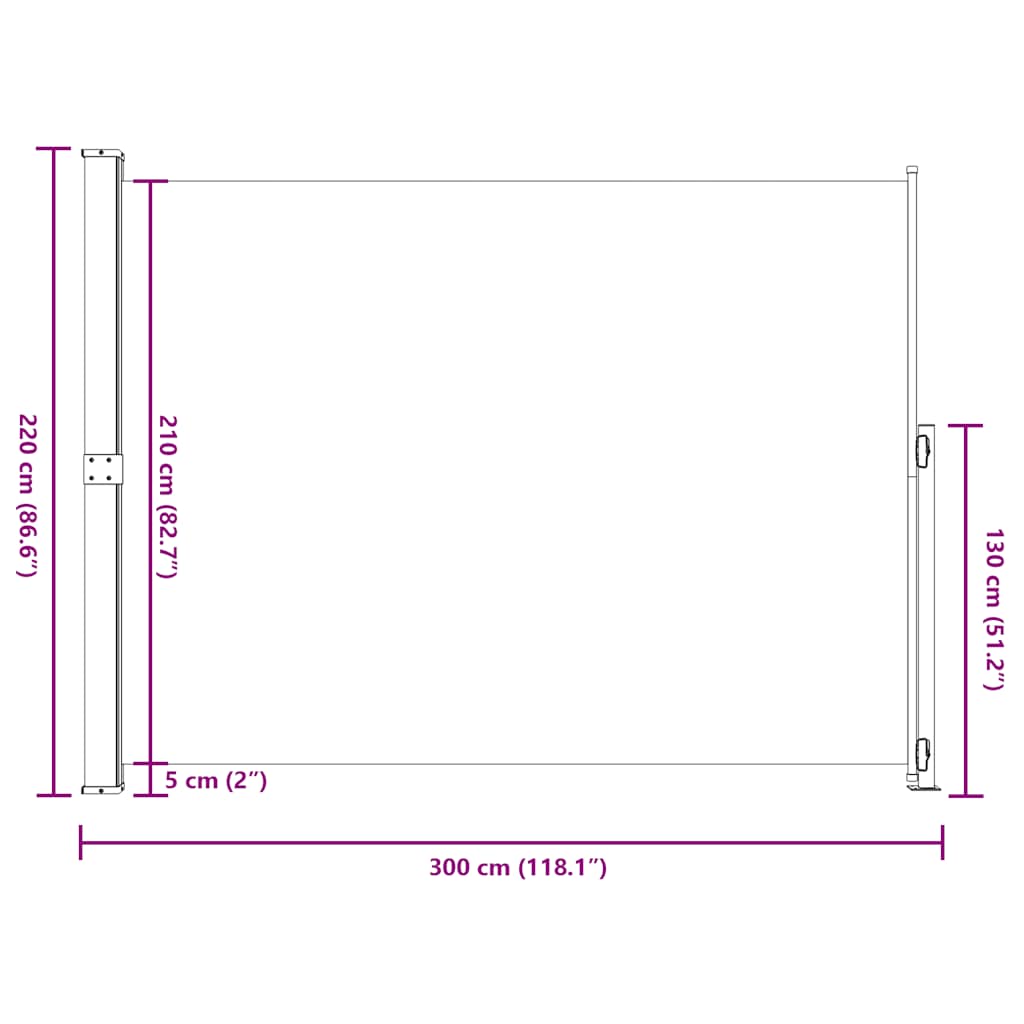 Σκίαστρο Πλαϊνό Συρόμενο Βεράντας Καφέ 220 x 300 εκ.
