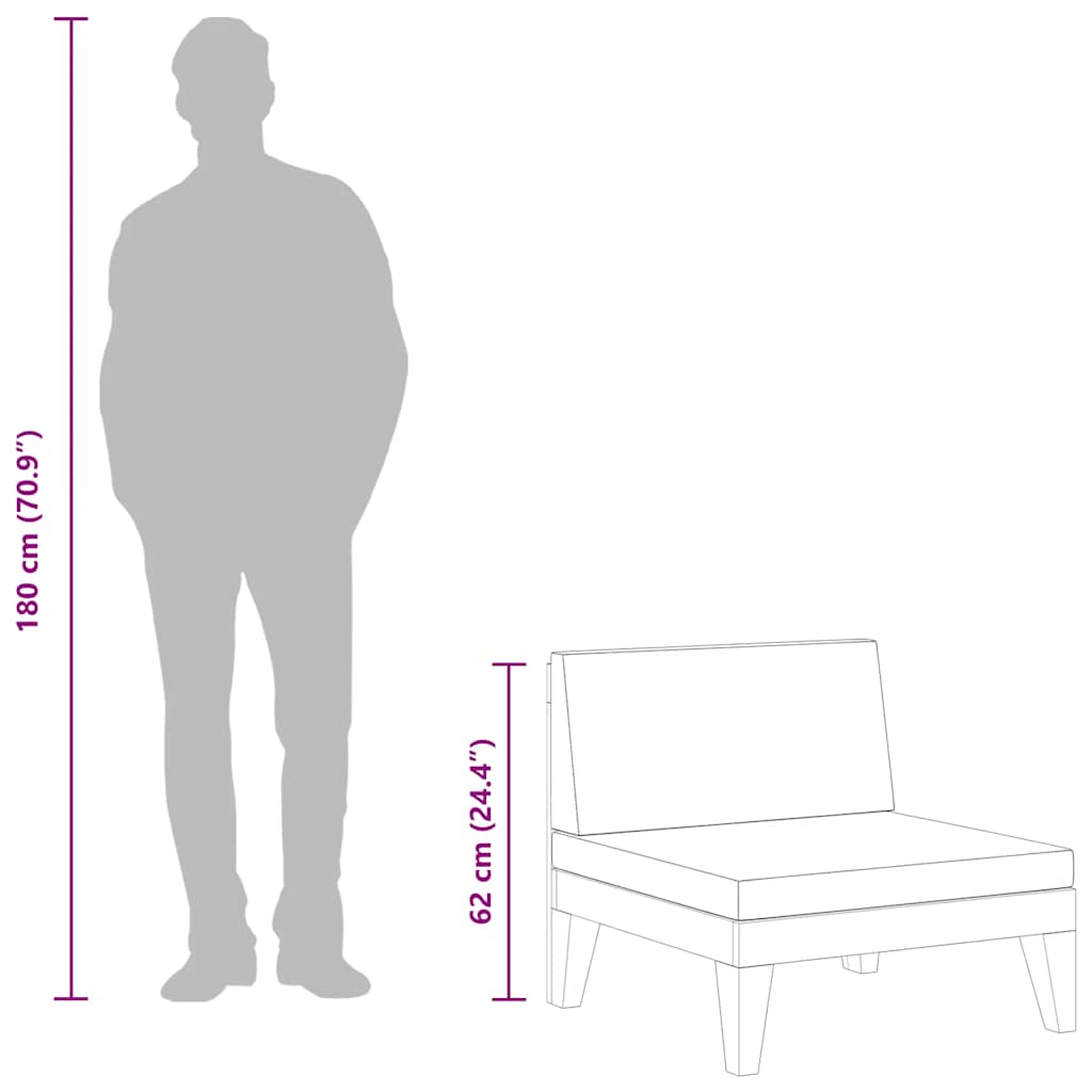 Καναπές Μεσαίος Τμηματικός Μασίφ Ξύλο Ακακίας με Κρεμ Μαξιλάρια