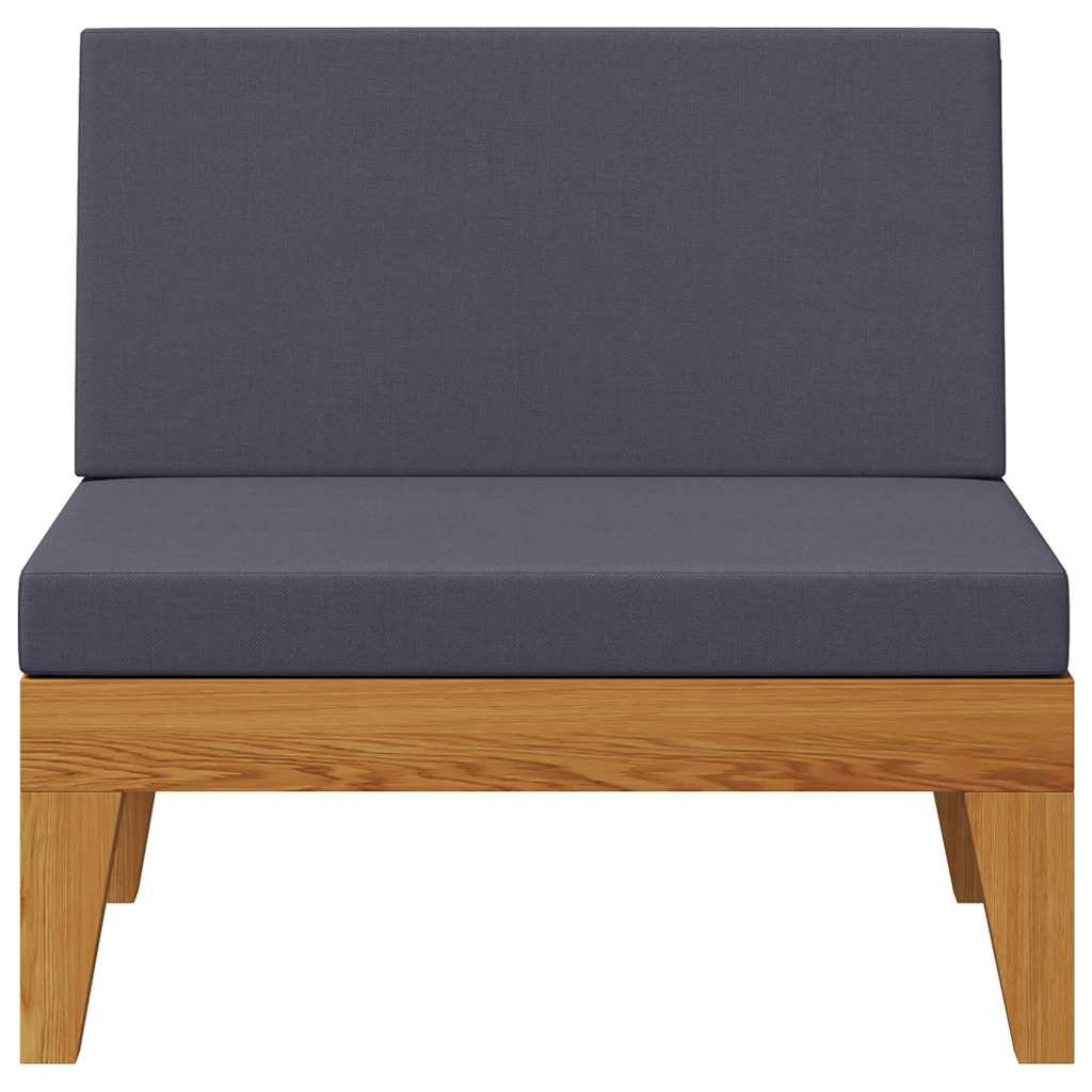 Καναπές Μεσαίος Τμημ. Μασίφ Ξύλο Ακακίας Σκούρα Γκρι Μαξιλάρια