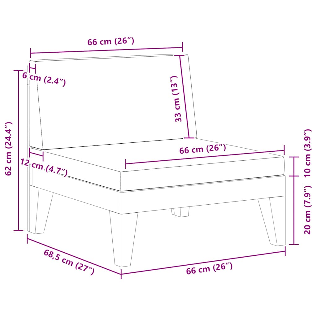Καναπές Μεσαίος Τμημ. Μασίφ Ξύλο Ακακίας Σκούρα Γκρι Μαξιλάρια