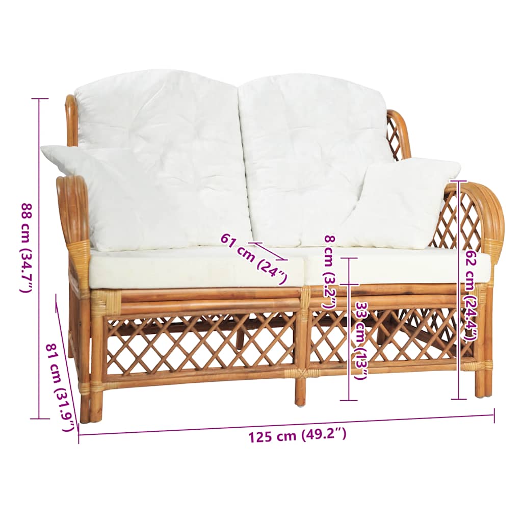 Καναπές Διθέσιος Ανοιχτό Καφέ από Ρατάν