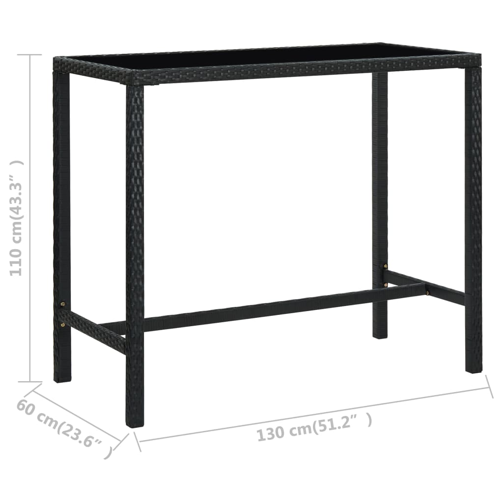 Τραπέζι Μπαρ Κήπου Μαύρο 130x60x110 εκ. Συνθετικό Ρατάν/Γυαλί