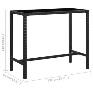 Τραπέζι Μπαρ Κήπου Μαύρο 130x60x110 εκ. Συνθετικό Ρατάν/Γυαλί - Pakobazaar