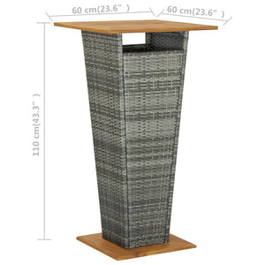Τραπέζι Μπαρ Γκρι 60x60x110 εκ. Συνθετικό Ρατάν / Ξύλο Ακακίας