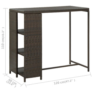 Τραπέζι Μπαρ με Ράφια Καφέ 120x60x110 εκ. από Συνθετικό Ρατάν