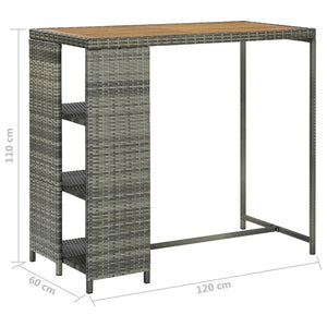 Τραπέζι Μπαρ με Ράφια Γκρι 120x60x110 εκ. από Συνθετικό Ρατάν