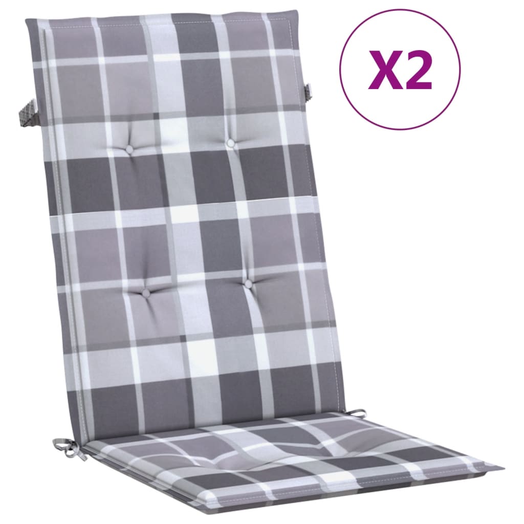 Μαξιλάρια Καρέκλας Κήπου με Πλάτη 2 τεμ. Γκρι Καρό 120x50x3 εκ.
