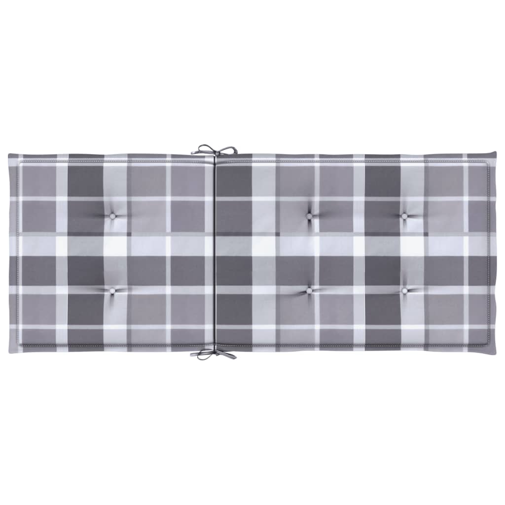 Μαξιλάρια Καρέκλας Κήπου με Πλάτη 2 τεμ. Γκρι Καρό 120x50x3 εκ.