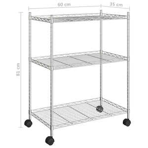 Ραφιέρα 3 Επιπέδων με Τροχούς Χρωμέ 60x35x81 εκ. 150 κ. - Pakobazaar