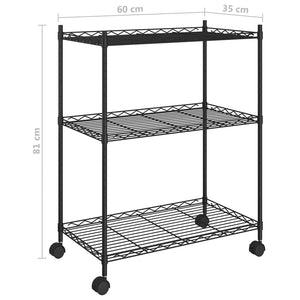 Ραφιέρα 3 Επιπέδων με Τροχούς Μαύρη 60x35x81 εκ. 150 κ. - Pakobazaar