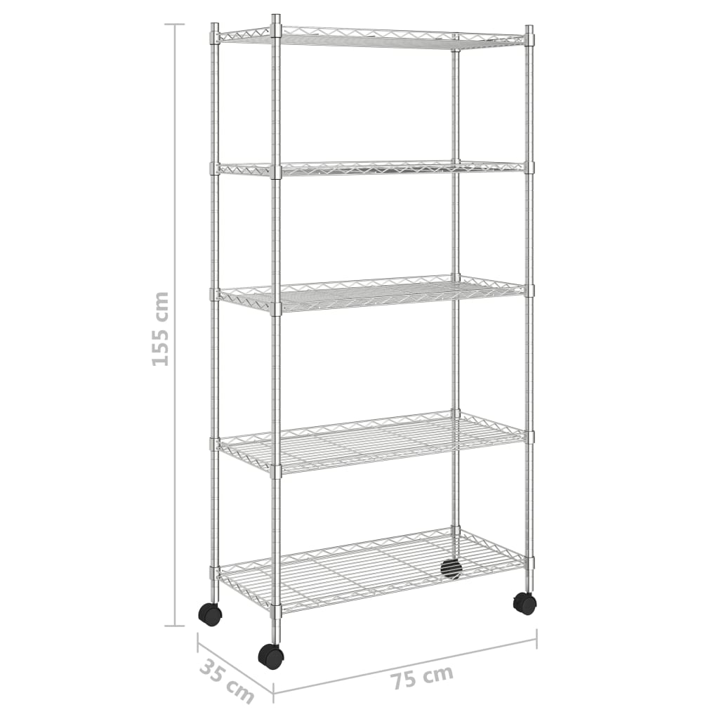 Ραφιέρα 5 Επιπέδων με Τροχούς Χρωμέ 75x35x155 εκ. 250 κ.