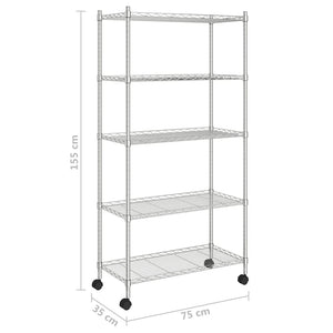 Ραφιέρα 5 Επιπέδων με Τροχούς Χρωμέ 75x35x155 εκ. 250 κ.