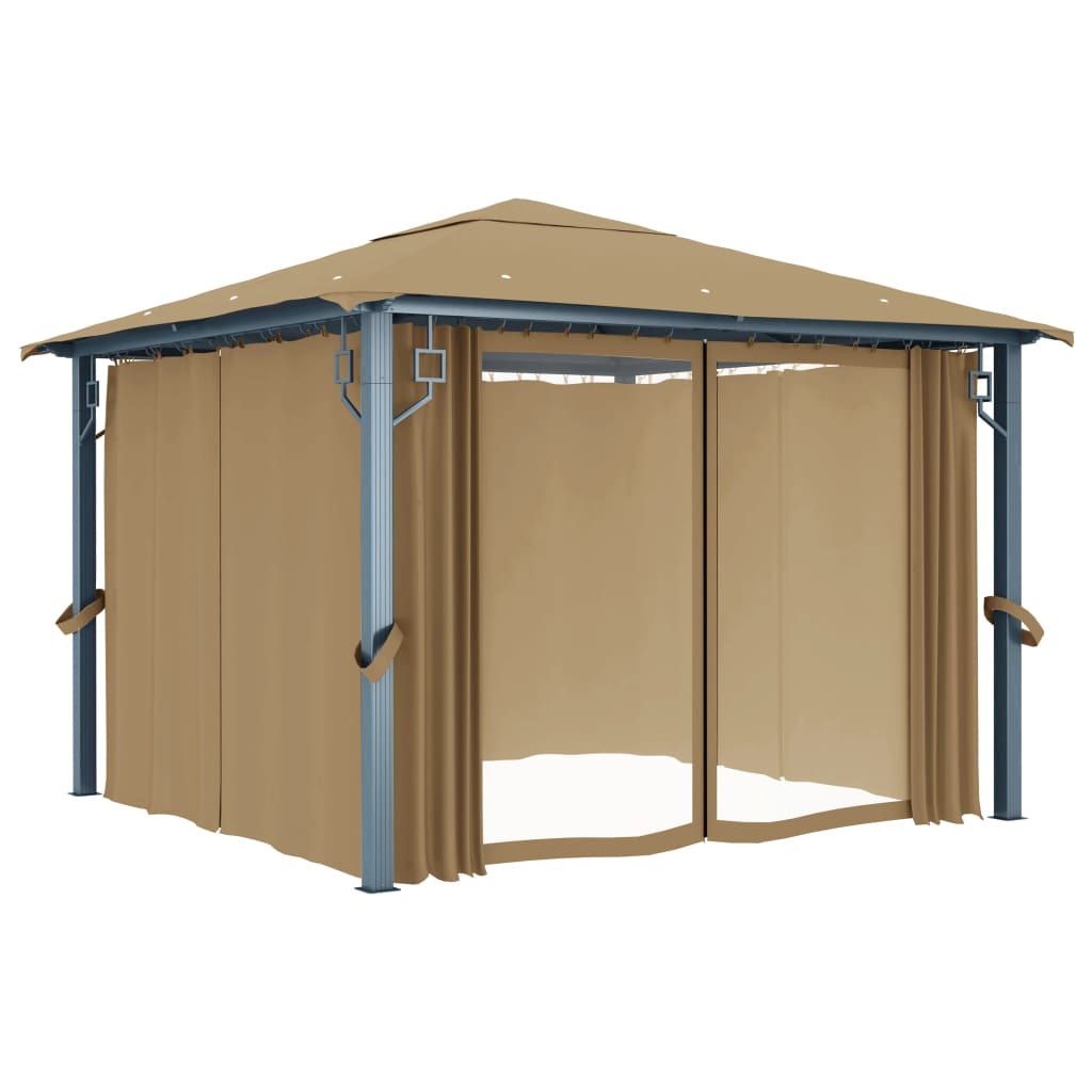 Κιόσκι με Κουρτίνα Taupe 300 x 300 εκ. Αλουμινίου
