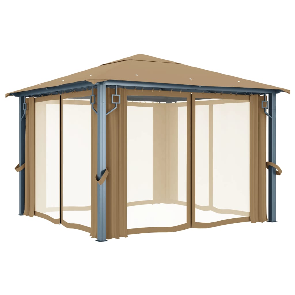 Κιόσκι με Κουρτίνα Taupe 300 x 300 εκ. Αλουμινίου