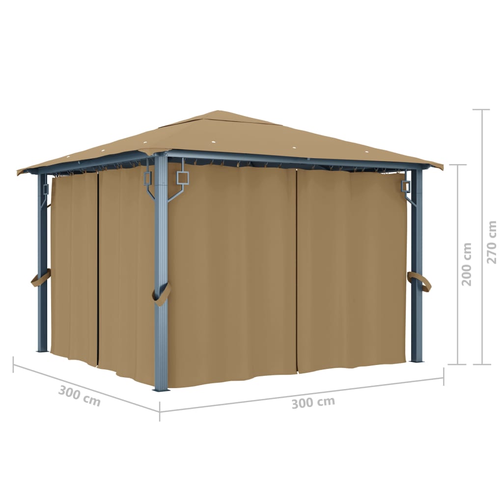 Κιόσκι με Κουρτίνα Taupe 300 x 300 εκ. Αλουμινίου