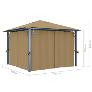 Κιόσκι με Κουρτίνα Taupe 300 x 300 εκ. Αλουμινίου