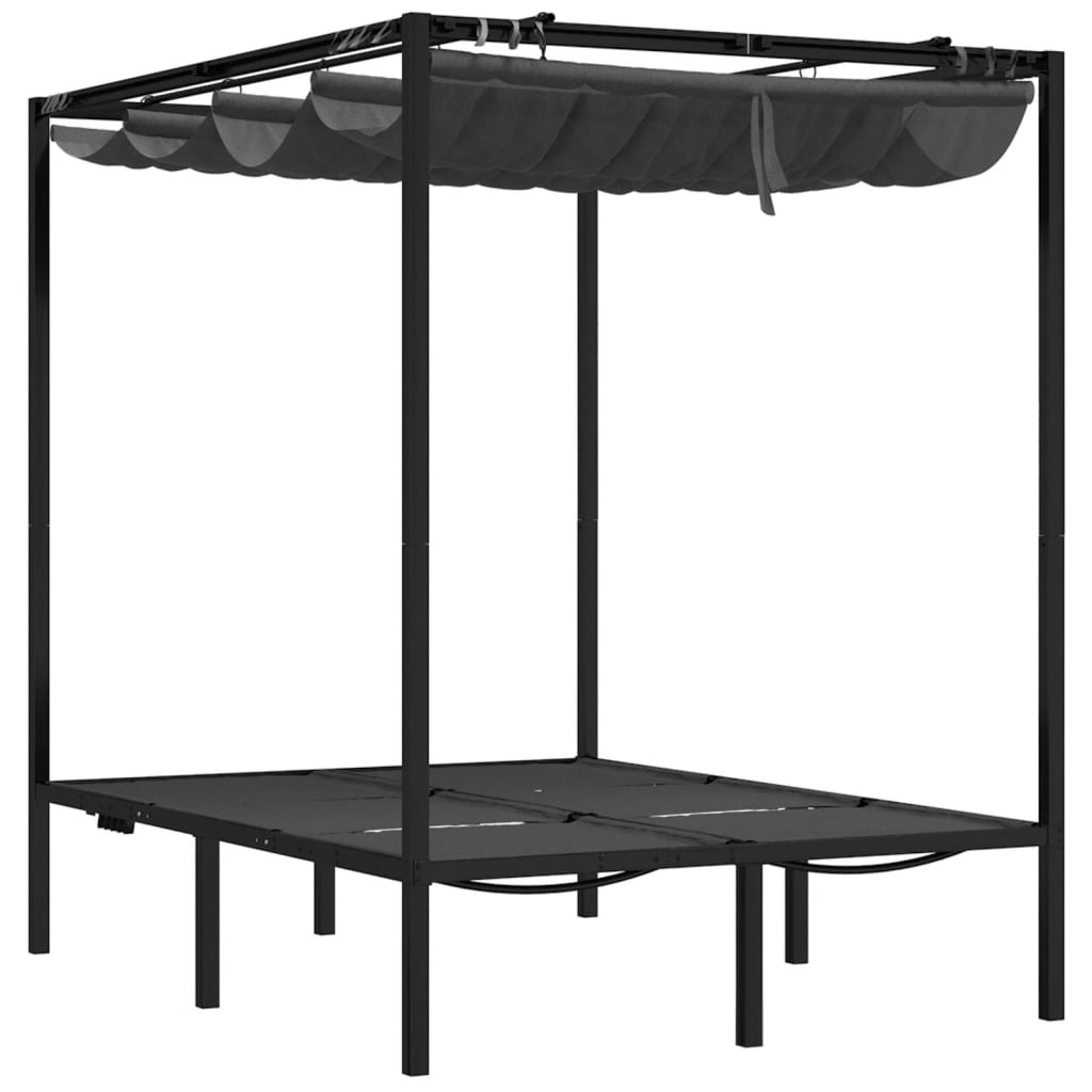 Ξαπλώστρα Διπλή με Πλαϊνές και Πάνω Κουρτίνες Ανθρακί