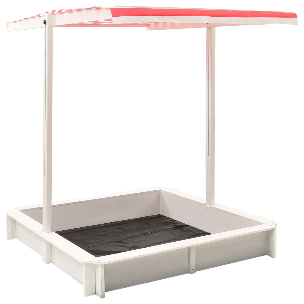 313888  Sandbox with Adjustable Roof Fir Wood White and Red UV50 - Pakobazaar