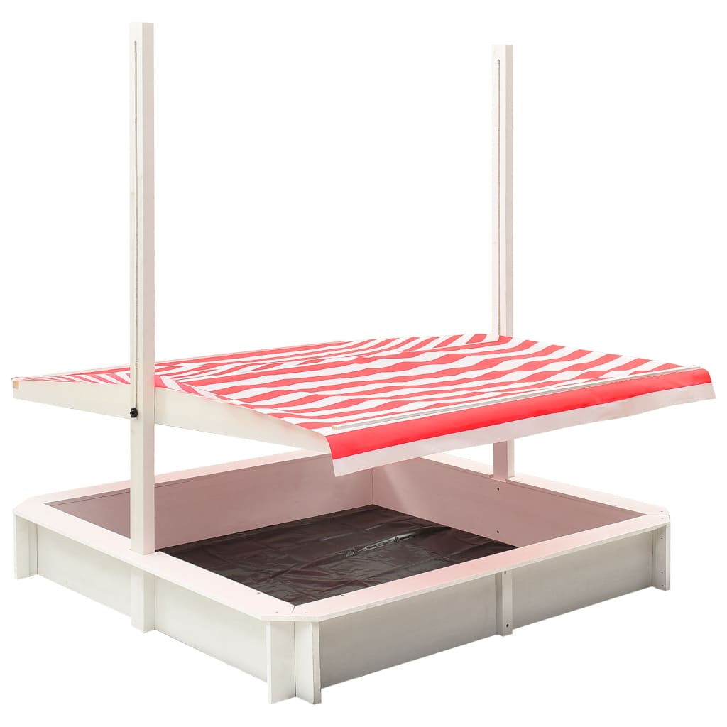 313888  Sandbox with Adjustable Roof Fir Wood White and Red UV50 - Pakobazaar