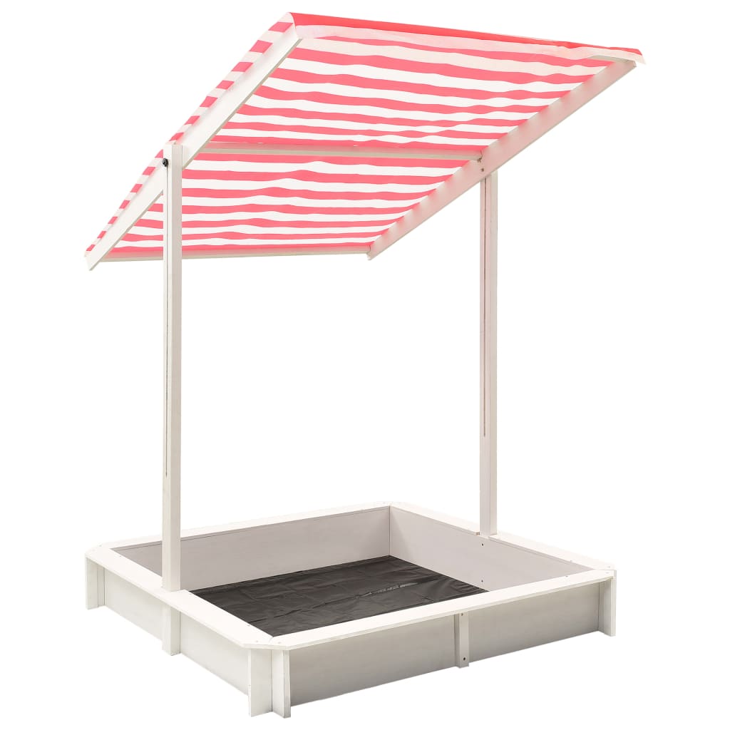 313888  Sandbox with Adjustable Roof Fir Wood White and Red UV50 - Pakobazaar