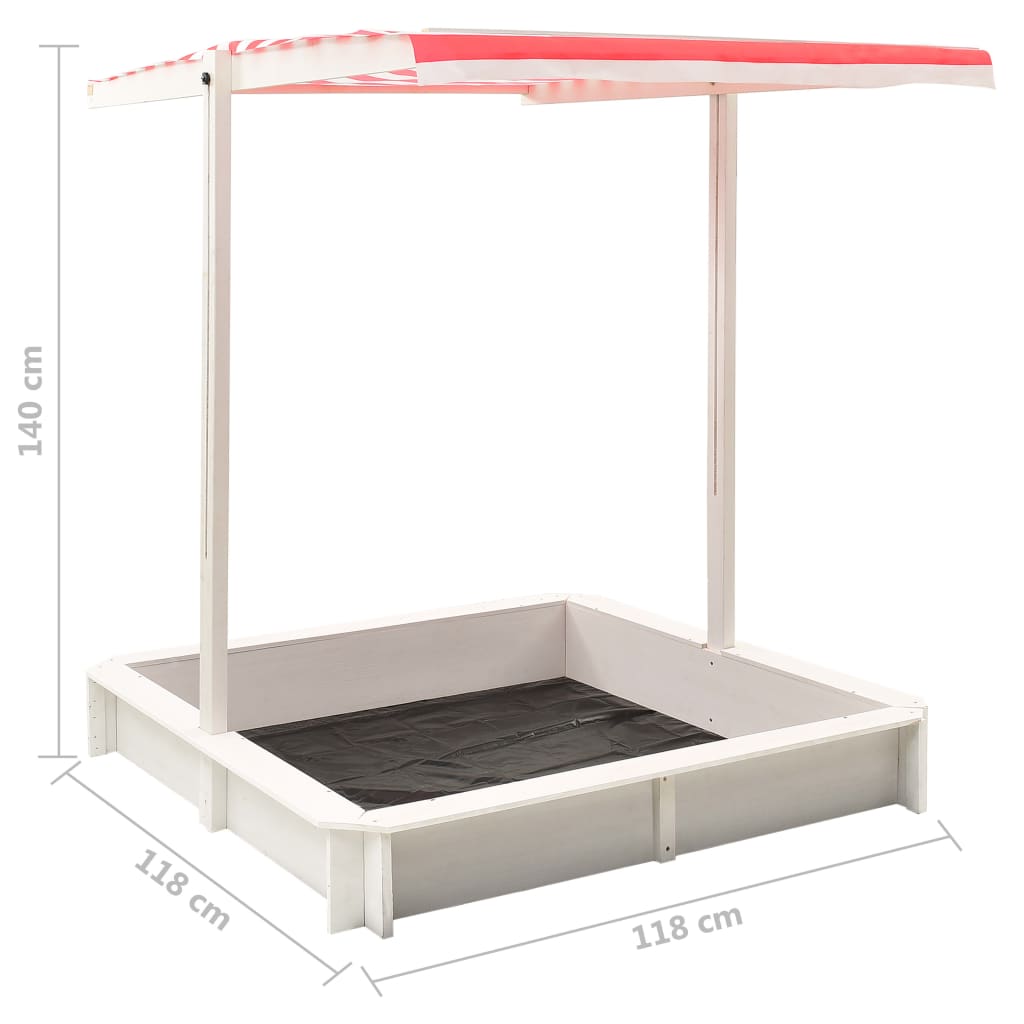 313888  Sandbox with Adjustable Roof Fir Wood White and Red UV50 - Pakobazaar