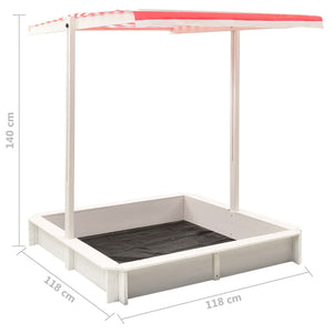 313888  Sandbox with Adjustable Roof Fir Wood White and Red UV50 - Pakobazaar