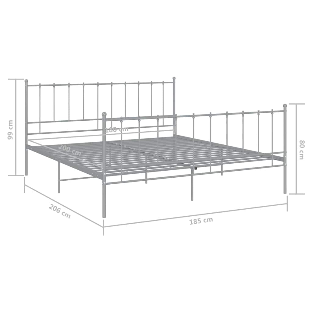 Πλαίσιο Κρεβατιού Γκρι 180 x 200 εκ. Μεταλλικό - Pakobazaar