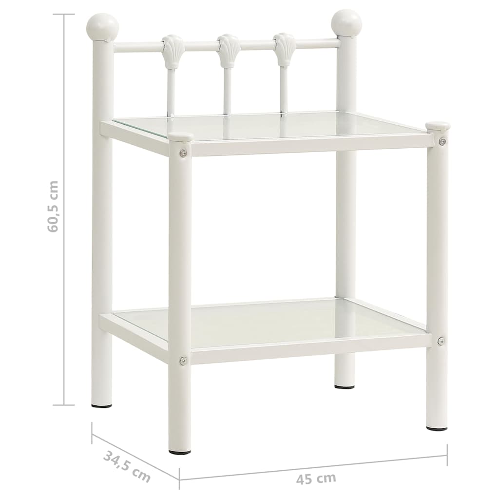 Κομοδίνο Λευκό και Διαφανές 45x34,5x60,5εκ. από Μέταλλο & Γυαλί - Pakobazaar