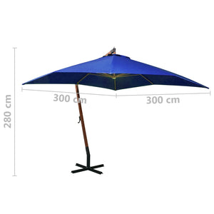 Ομπρέλα Κήπου Κρεμαστή Ιστό Αζούρ Μπλε 3x3μ Μασίφ Ξύλο Ελάτης