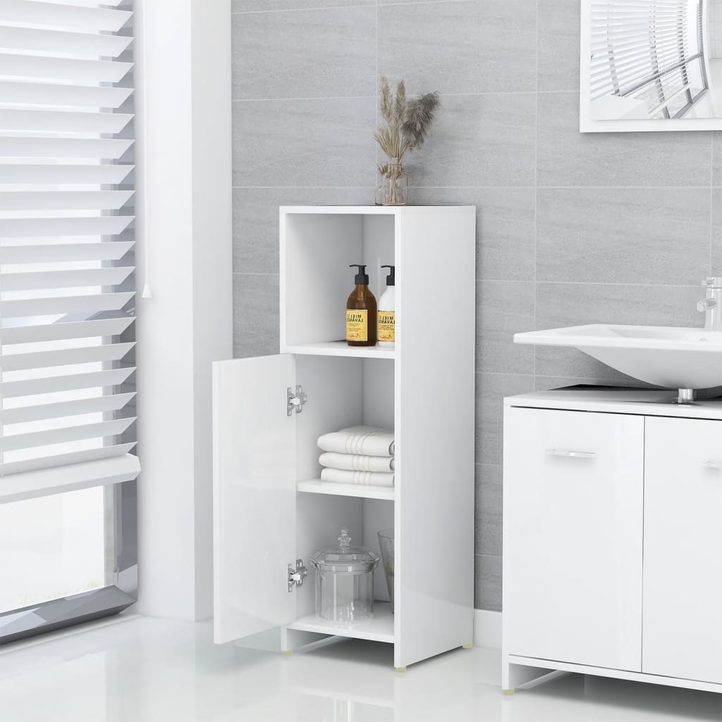 Σετ Επίπλων Μπάνιου 3 Τεμαχίων Γυαλιστερό Λευκό από Επεξ. Ξύλο - Pakobazaar