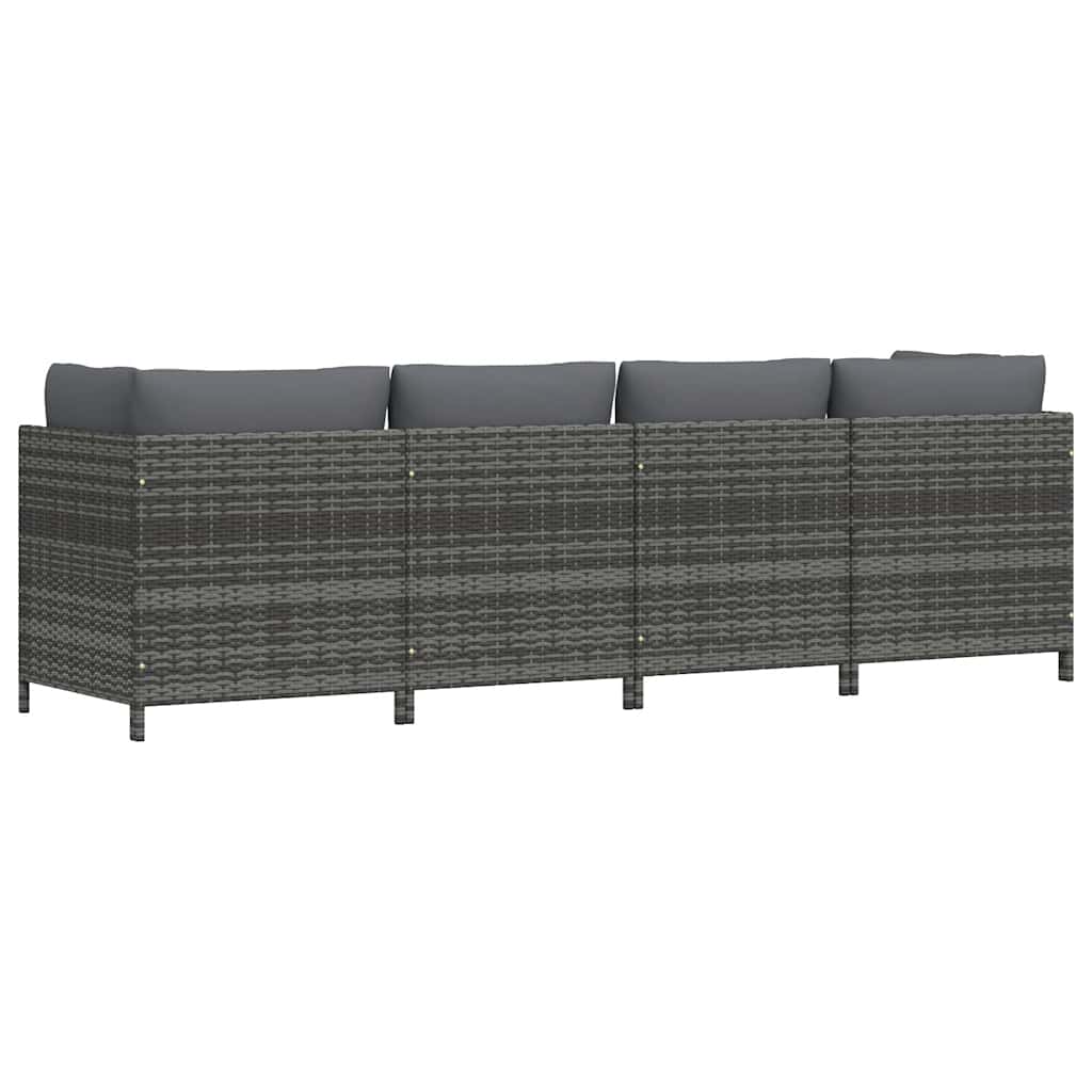 Καναπές Κήπου Τετραθέσιος Γκρι από Συνθετικό Ρατάν με Μαξιλάρια