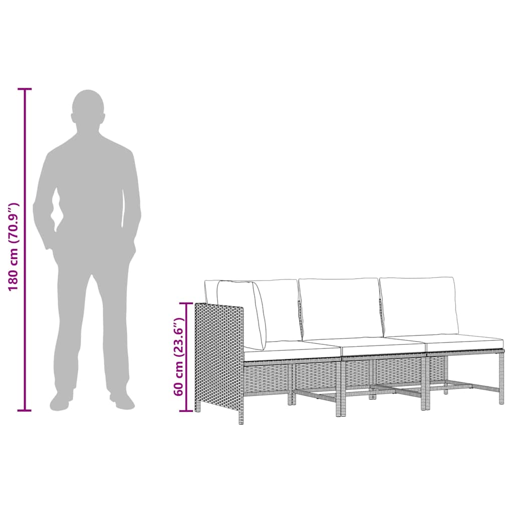 Σετ Καναπέ Κήπου 3 τεμ. Γκρι από Συνθετικό Ρατάν με Μαξιλάρια