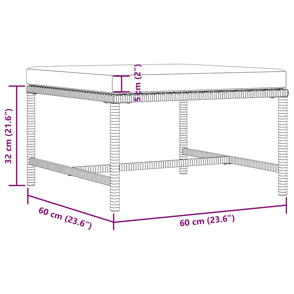 Υποπόδιο Τμηματικό Μαύρο από Συνθετικό Ρατάν με Μαξιλάρι