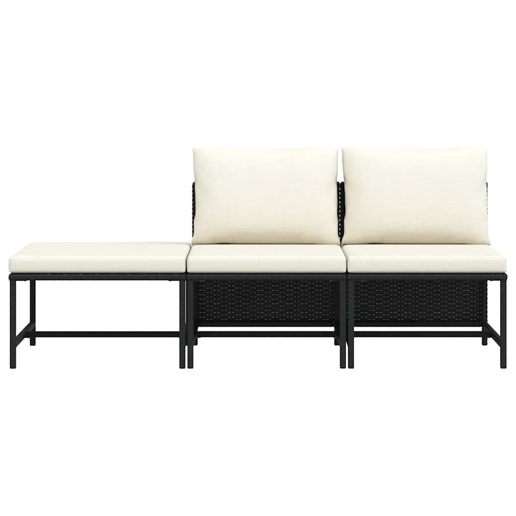 Σετ Καναπέ Κήπου 3 Τεμαχίων Μαύρο Συνθετικό Ρατάν με Μαξιλάρια