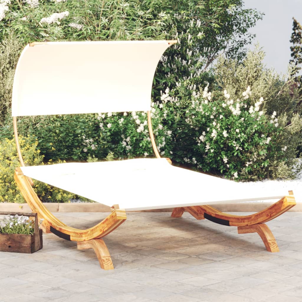 Ξαπλώστρα ΕξΧώρου Κρεμ 165x203x126εκ Μασίφ Λυγισμένο Ξύλο Τέντα